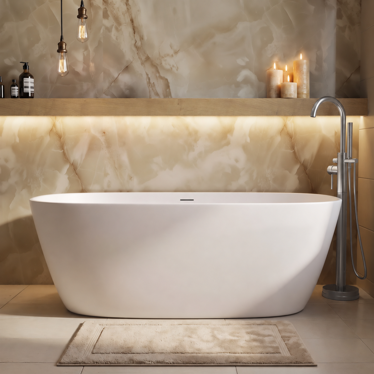 Matt White Freestanding Double Ended Bath 1650 x 780mm - Arcus image 1