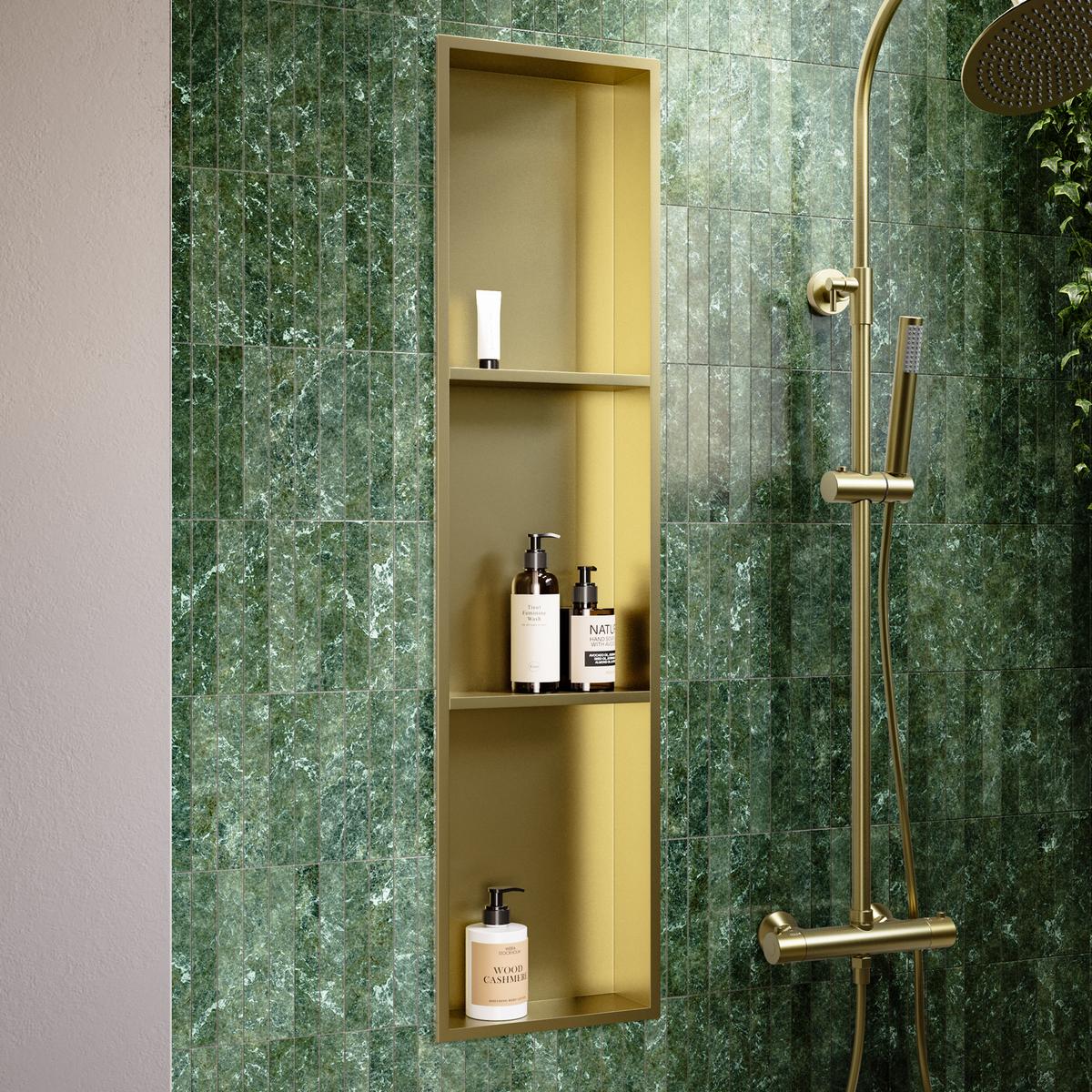 GRADE A2 - Brass Shower Niche with Shelves 305 x 1210mm
