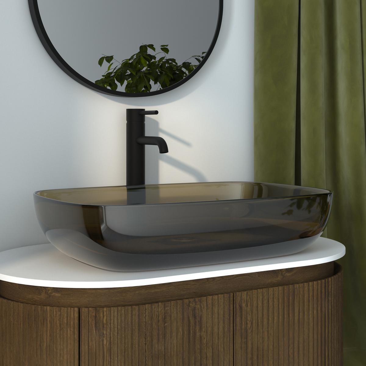 GRADE A2 - Amber Rectangular Transparent Resin Countertop Basin 600mm - Aurea