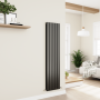 Refurbished Eco Eleganza Midnight Black Vertical Flat Designer Aluminium Radiator 1600x375mm Double Panel 3374 BTU