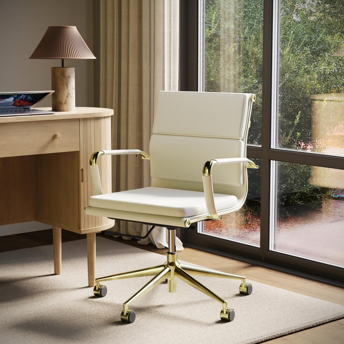 GRADE A2 - Beige Faux Leather Office Swivel Chair - Benson