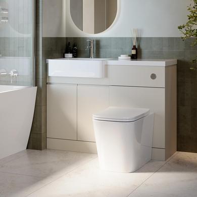 1100mm Beige Left Hand Toilet and Sink Unit with Square Toilet and Chrome Fittings - Bali image 1