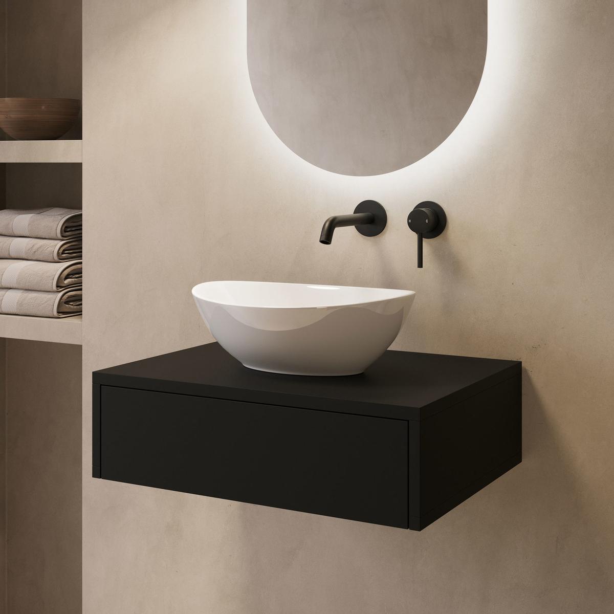 600mm Black Wall Hung Countertop Vanity Unit with Oval Basin - Lugo image 1