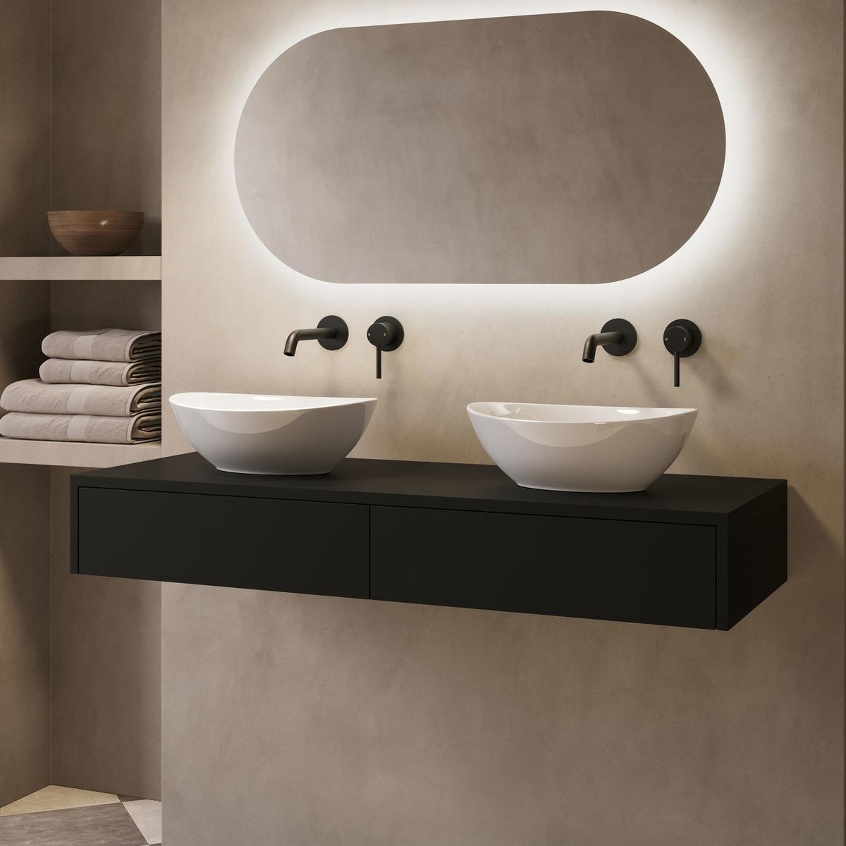 1200mm Black Wall Hung Countertop Vanity Unit with Oval Basin - Lugo image 1