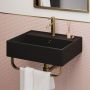 ONLY OPENED - Matt Black Square Wall Hung Basin with Brass Rack 497mm - Bowen