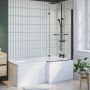 Grade A2 - L Shape Shower Bath Right Hand with Front Panel & Black Bath Screen with Towel Rail 1700 x 850mm - Lomax image 1