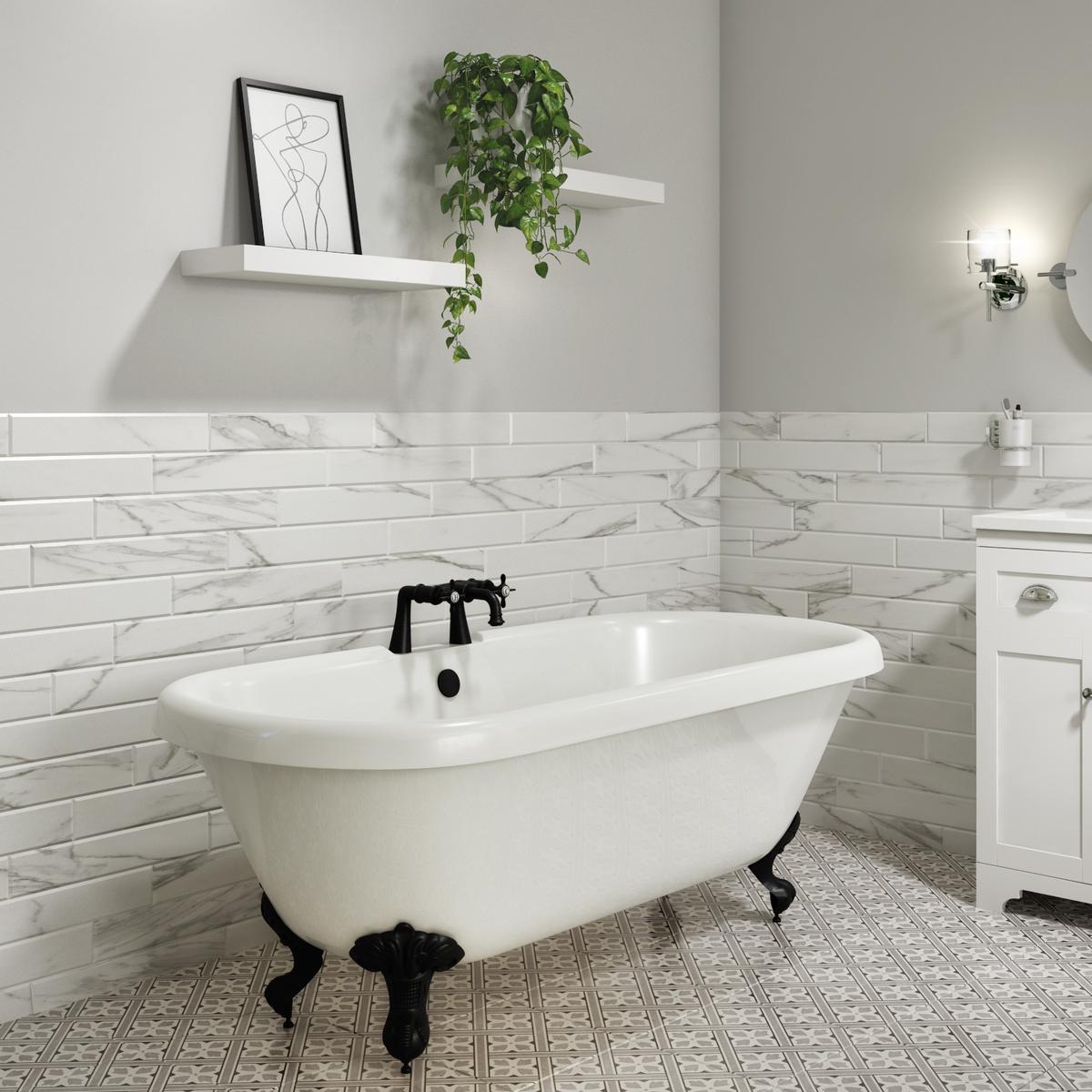 Freestanding Double Ended Roll Top Bath with Black Feet 1795 x 785mm - Park Royal image 1