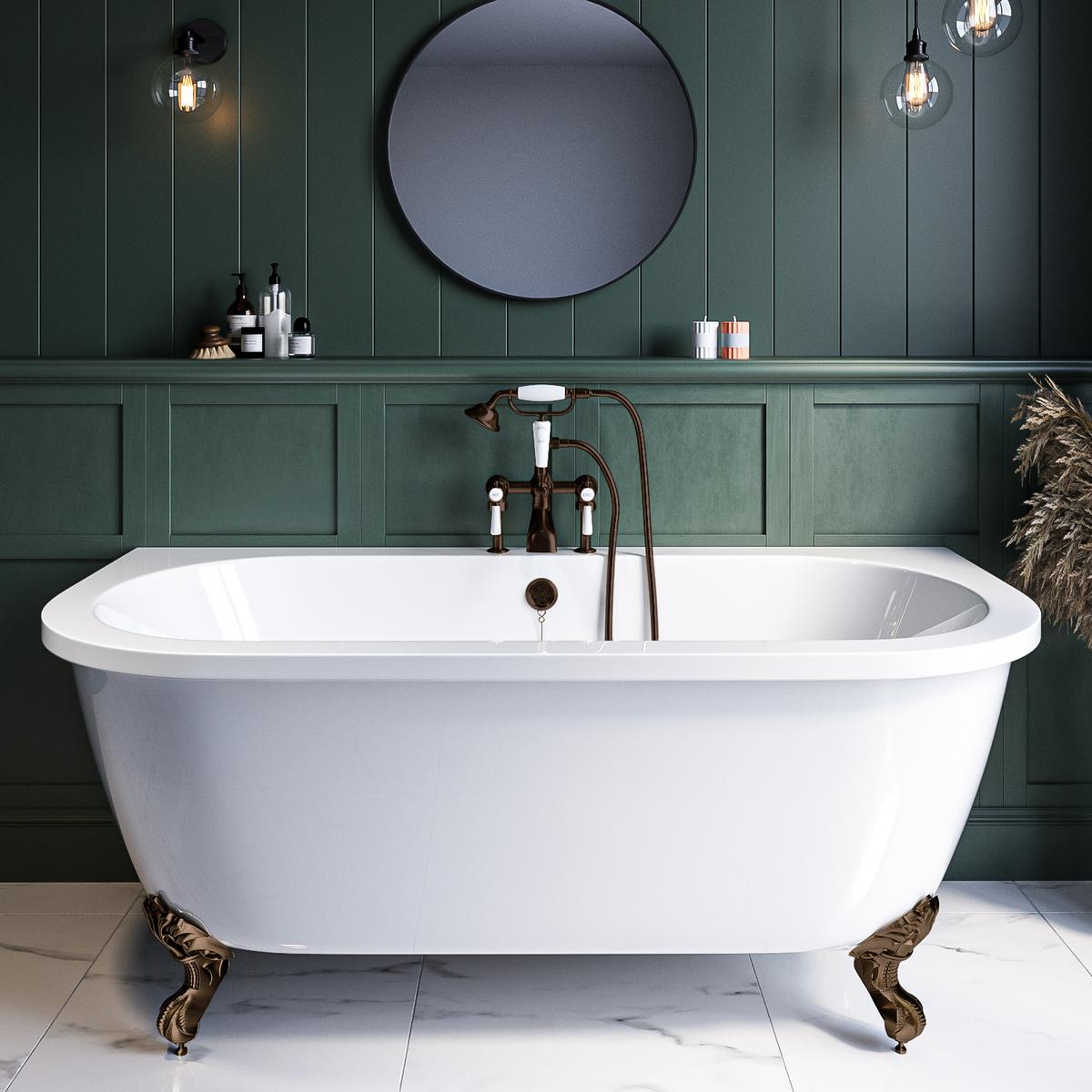 Freestanding Double Ended Back to Wall Bath with Bronze Feet 1700 x 745mm - Park Royal image 1