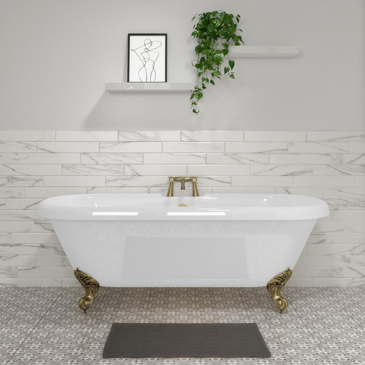 Freestanding Double Ended Roll Top Bath with Brushed Brass Feet 1795 x 785mm - Park Royal image 1