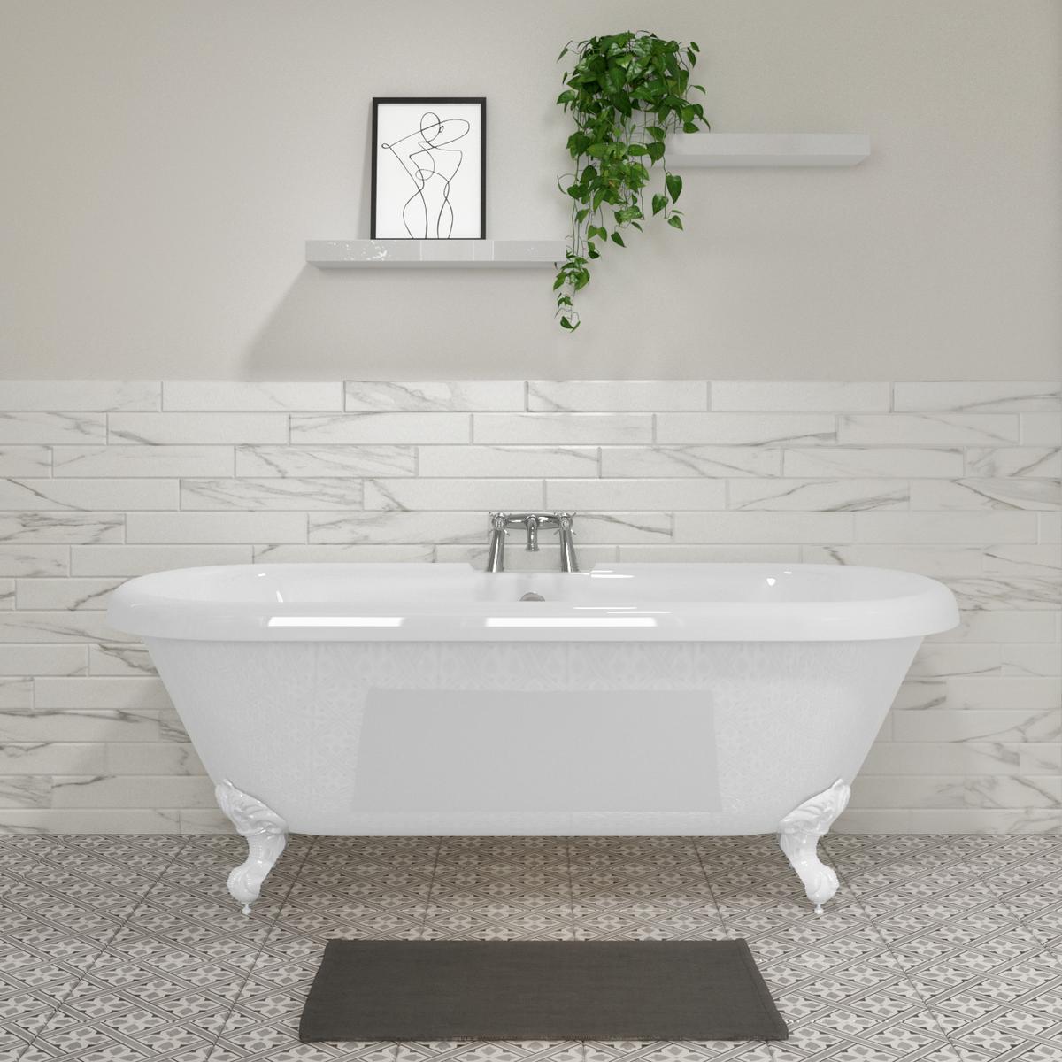 Freestanding Double Ended Roll Top Bath with White Feet 1795 x 785mm - Park Royal image 1