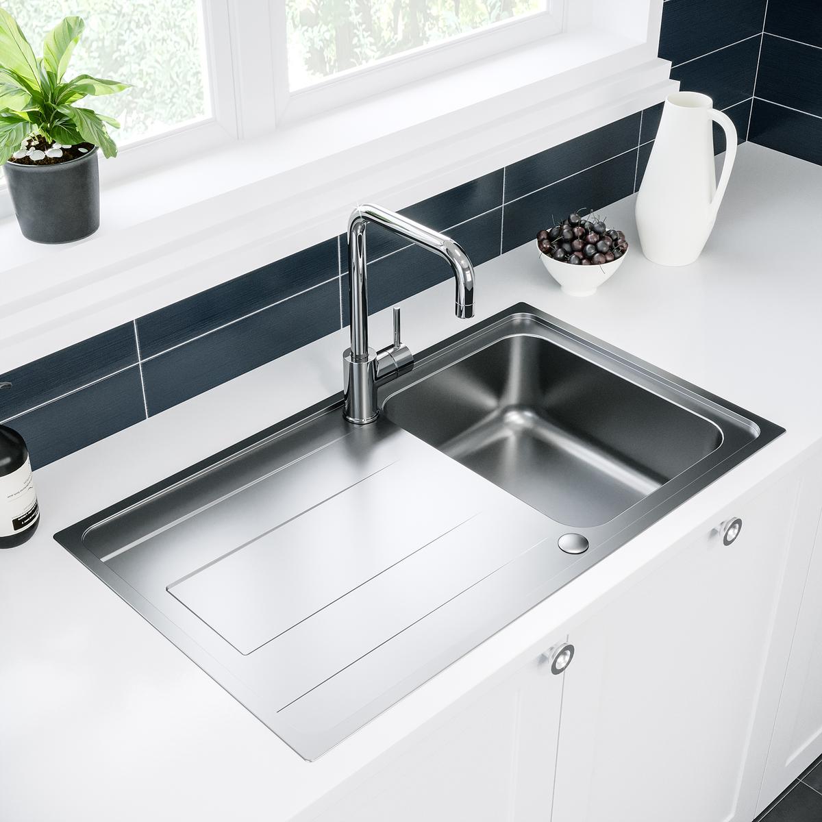 ALMOST PERFECT - Single Bowl Inset Chrome Stainless Steel Kitchen Sink with Reversible Drainer- Enza Isabella