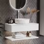 800mm White Wall Hung Countertop Vanity Unit with White Marble Effect Basin and Shelves - Lugo image 1