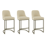 Set of 3 Beige Upholstered Kitchen Stools with Brass Legs - Callie image 1