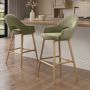 Set of 2 Oak and Sage Green Velvet Kitchen Stools with Back - Colbie image 1