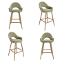 Set of 4 Oak and Sage Green Velvet Kitchen Stools with Back - Colbie image 1