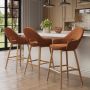 Set of 3 Oak and Burnt Orange Upholstered Kitchen Stools with Back - Colbie image 1