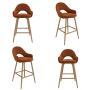 Set of 4 Oak and Burnt Orange Upholstered Kitchen Stools with Back - Colbie image 1
