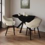 Round Black Drop Leaf Dining Table Set with 2 Beige Upholstered Chairs - Seats 2 - Carson image 1