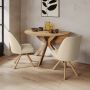 Round Oak Drop Leaf Dining Table Set with 2 Beige Upholstered Swivel Chairs - Seats 2 - Carson image 1