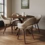 Round Walnut Drop Leaf Dining Table Set with 4 Beige Faux Leather Chairs - Seats 4 - Carson image 1