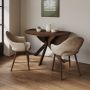Round Walnut Drop Leaf Dining Table Set with 2 Beige Faux Leather Chairs - Seats 2 - Carson