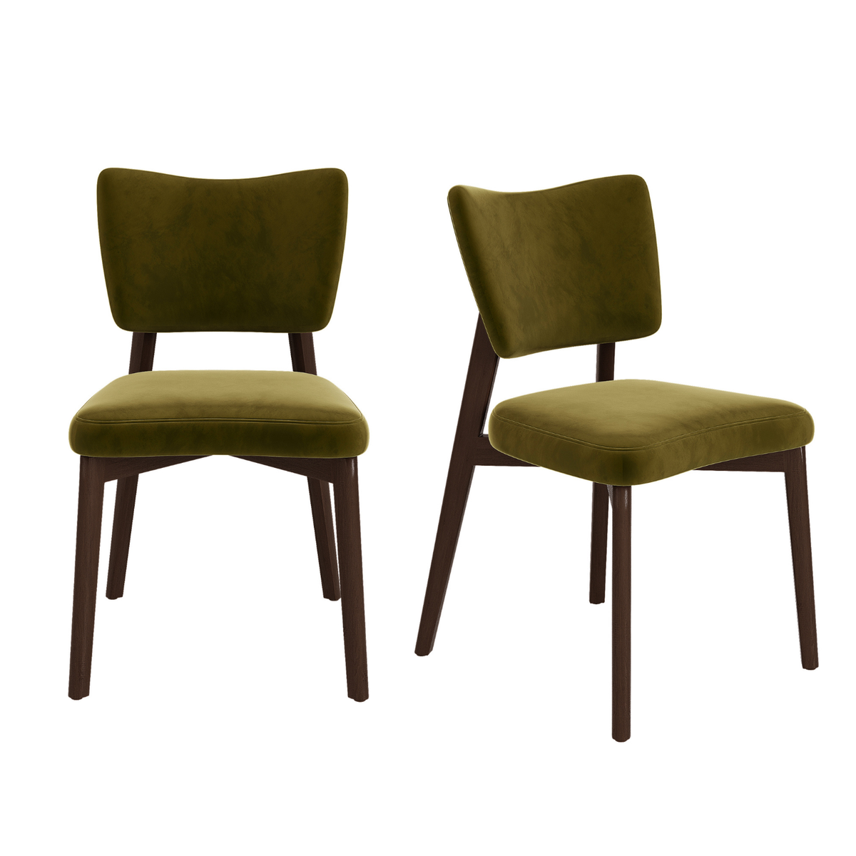 Set of 2 Olive Green Velvet Dining Chairs with Walnut Legs - Greta image 1