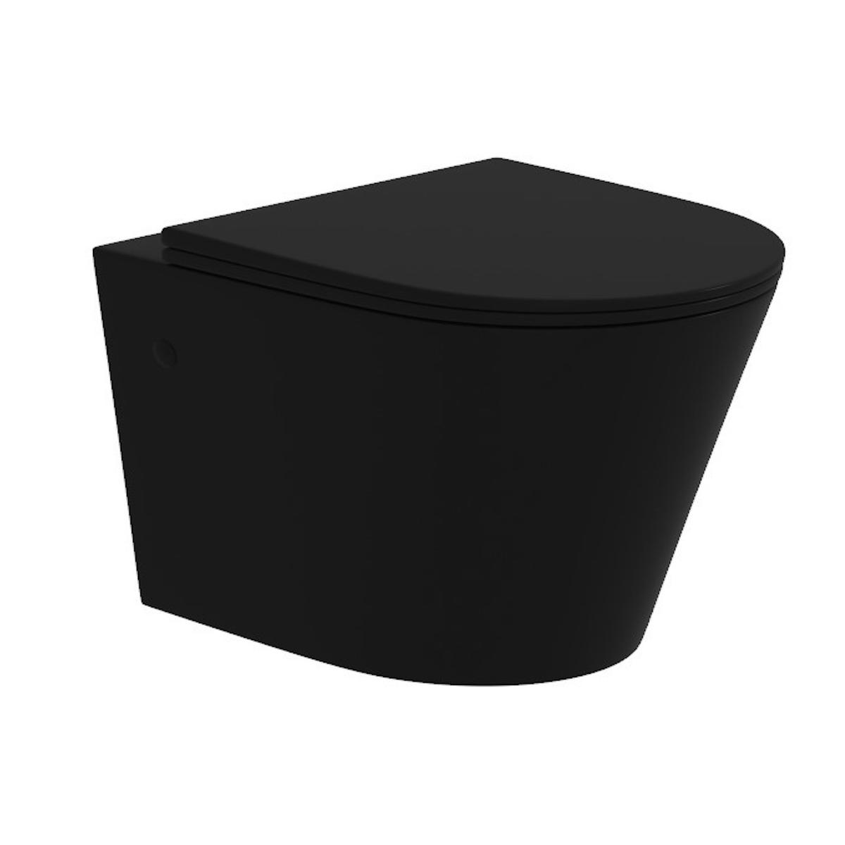 ONLY OPENED - Matt Black Wall Hung Rimless Short Projection Toilet with Soft Close Seat ? Verona image 1