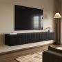 Multifunctional Large Black Ribbed Floating TV Stand with Storage - TV's up to 85" - Hazel image 1