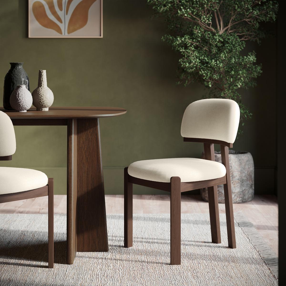 GRADE A2 - Set of 2 Walnut and Cream Upholstered Dining Chairs - Otto image 1