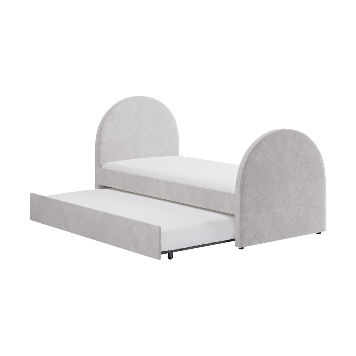 Grey Upholstered Single Guest Bed with Curved Headboard and 1 Mattress - Kayla