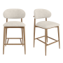 Set of 2 Beige Upholstered Curved Kitchen Stools With Solid Oak Exposed Back - Kori image 1