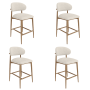 Set of 4 Beige Upholstered Curved Kitchen Stools With Solid Oak Exposed Back - Kori image 1