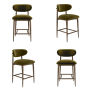 Set of 4 Walnut and Olive Green Upholstered Curved Kitchen Stools with Open Back - Kori image 1