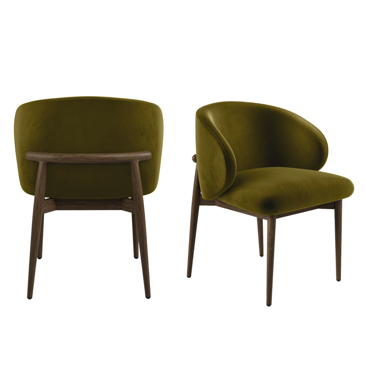 Set of 2 Walnut and Olive Green Upholstered Curved Dining Chairs with Exposed Back - Kori image 1