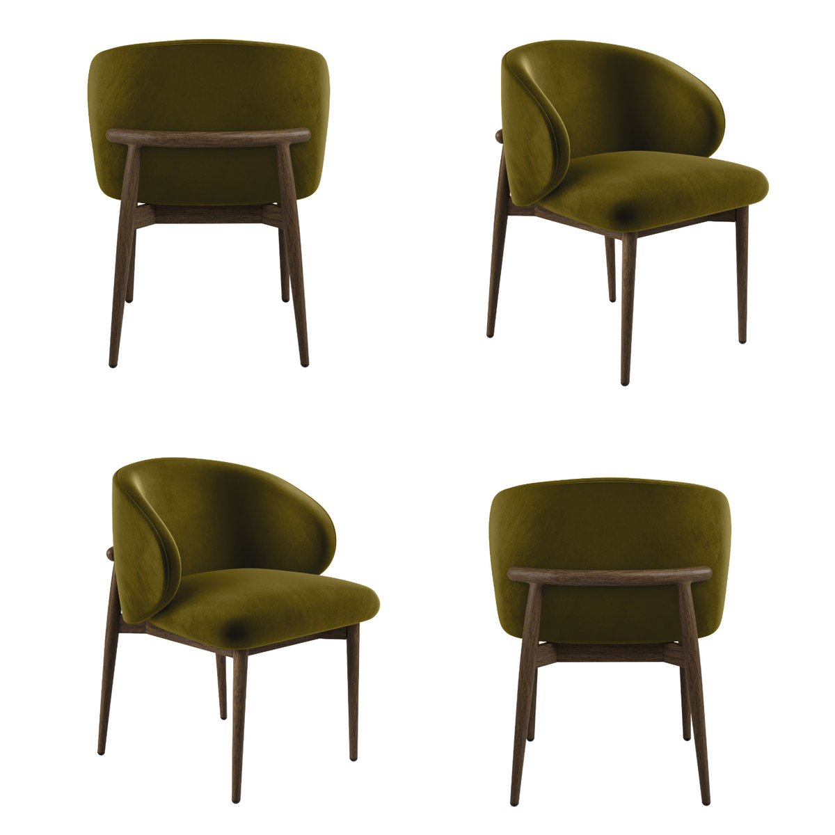 Set of 4 Walnut and Olive Green Upholstered Curved Dining Chairs with Exposed Back - Kori image 1