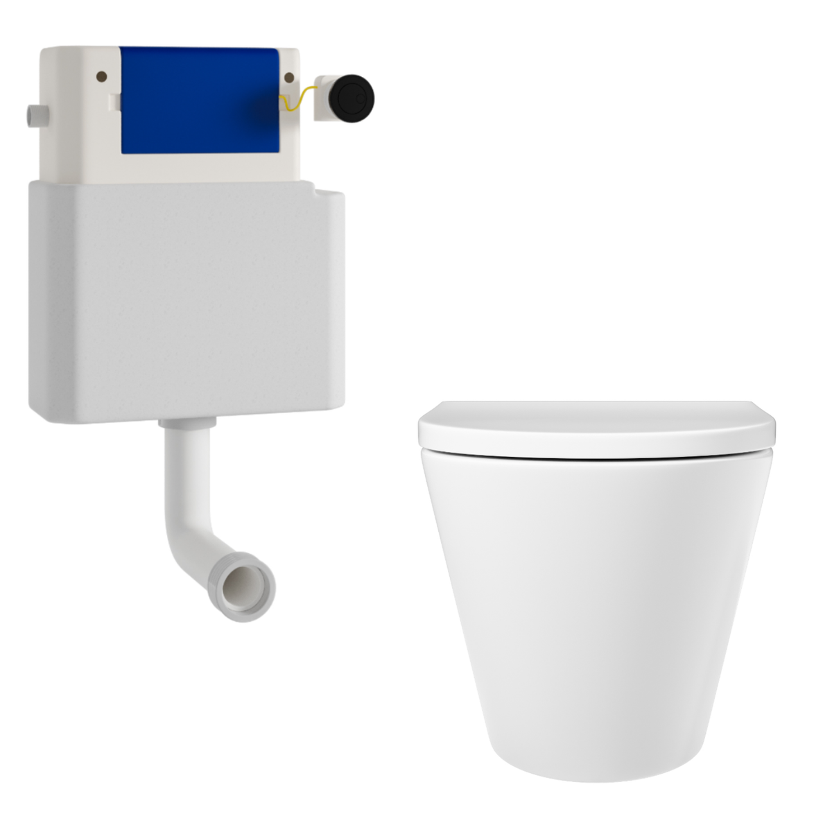 Newport Back to Wall Rimless Toilet with Soft Close Seat & Concealed Cistern With Matt Black Push Button image 1
