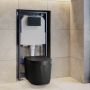Matt Black Fluted Wall Hung Rimless Toilet with Soft Close Seat, Black Mechanical Flush Plate, 1168mm Frame & Cistern ? Oregon image 1