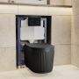 Matt Black Fluted Wall Hung Rimless Toilet with Soft Close Seat, Black Glass Sensor Flush Plate, 820mm Frame & Cistern ? Oregon image 1