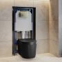 Matt Black Fluted Wall Hung Rimless Toilet with Soft Close Seat, Brushed Brass Pneumatic Flush Plate, 1168mm Frame & Cistern ? Oregon image 1