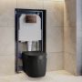 Matt Black Fluted Wall Hung Rimless Toilet with Soft Close Seat, Brushed Bronze Pneumatic Flush Plate, 1168mm Frame & Cistern ? Oregon image 1