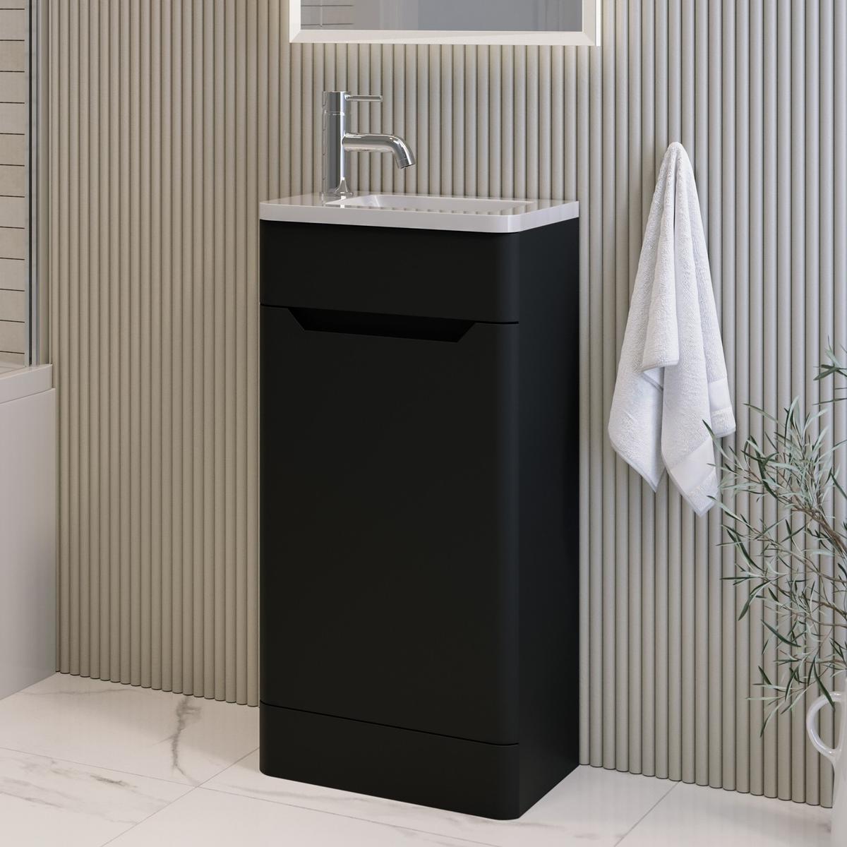400mm Black Freestanding Cloakroom Right Hand Vanity Unit with Basin - Pendle image 1
