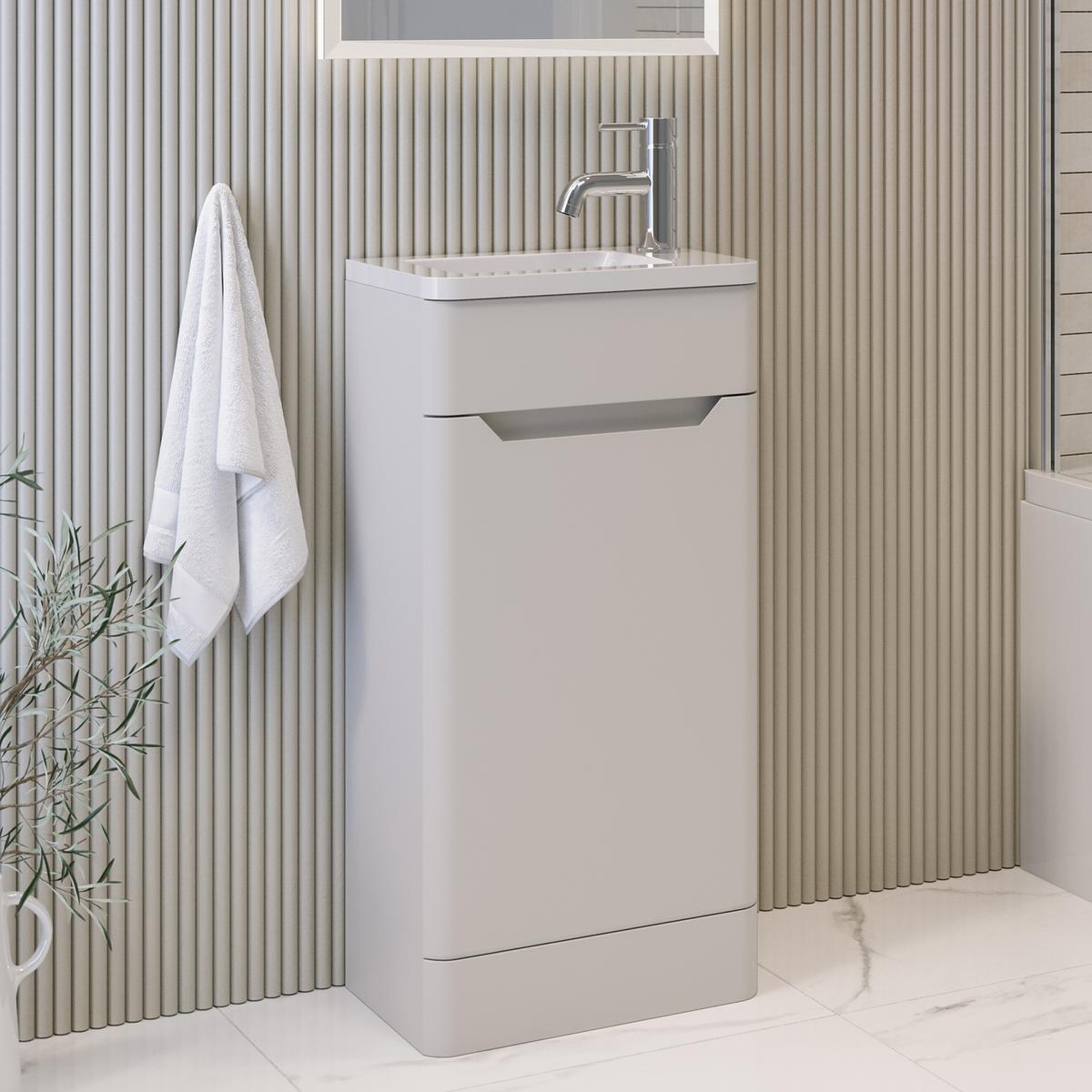 400mm Beige Freestanding Cloakroom Left Hand Vanity Unit with Basin - Pendle image 1