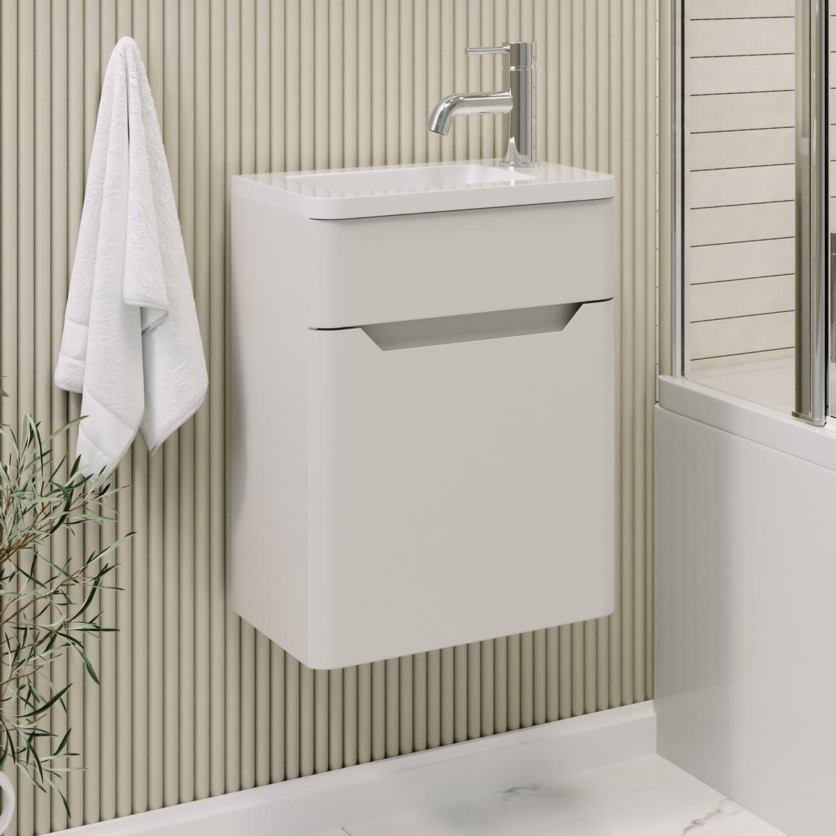 400mm Beige Wall Hung Cloakroom Left Hand Vanity Unit with Basin - Pendle image 1