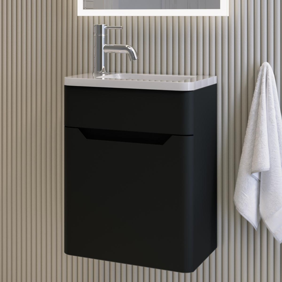 400mm Black Wall Hung Cloakroom Right Hand Vanity Unit with Basin - Pendle image 1