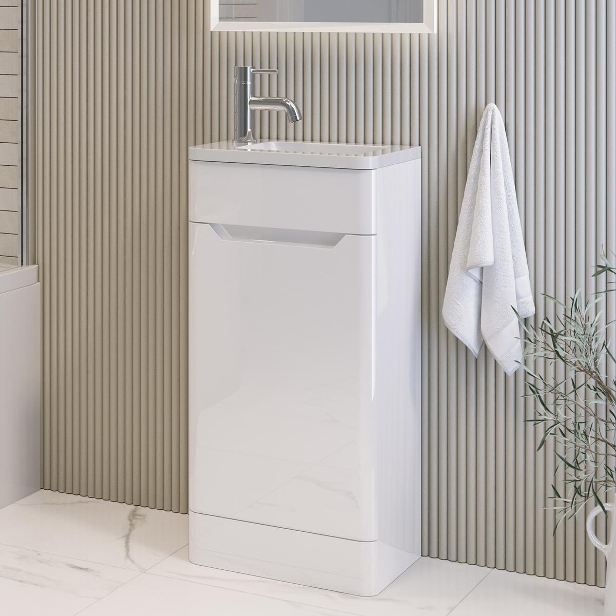 400mm White Freestanding Cloakroom Right Hand Vanity Unit with Basin - Pendle image 1