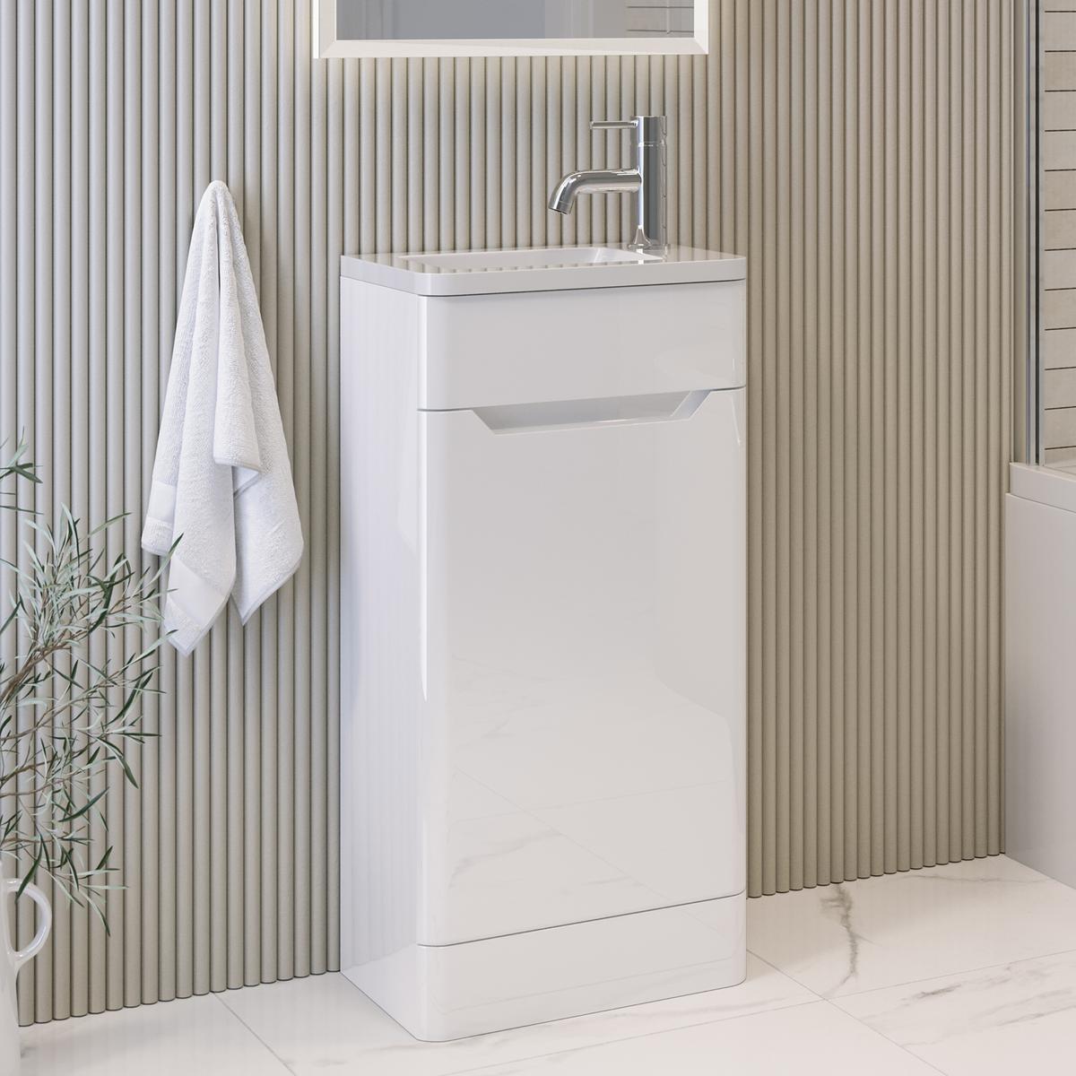 400mm White Freestanding Cloakroom Left Hand Vanity Unit with Basin - Pendle image 1