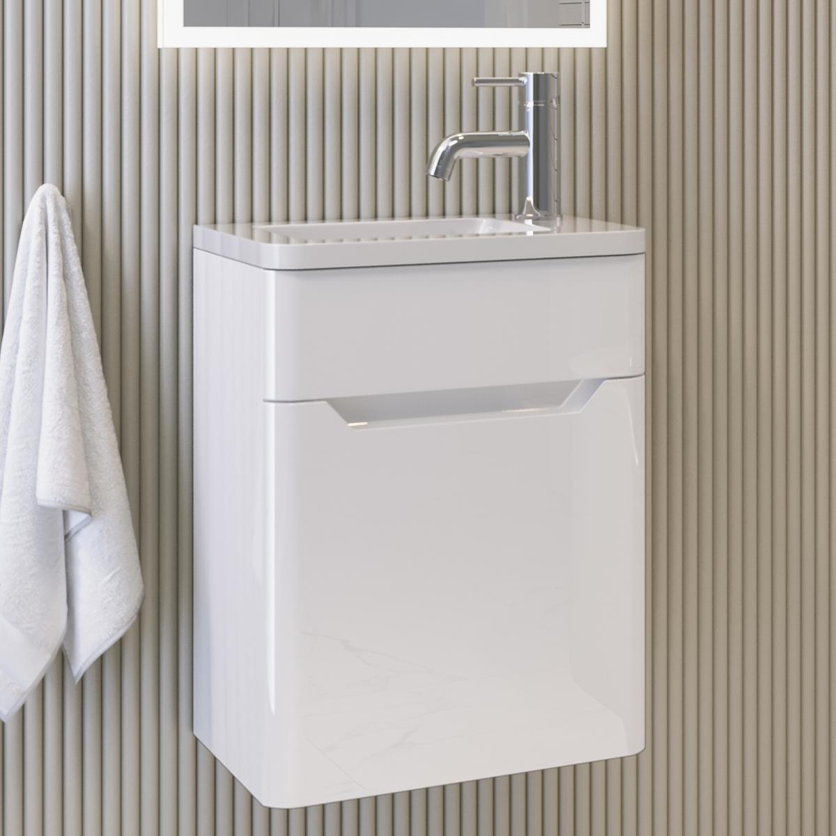 400mm White Wall Hung Cloakroom Left Hand Vanity Unit with Basin - Pendle image 1