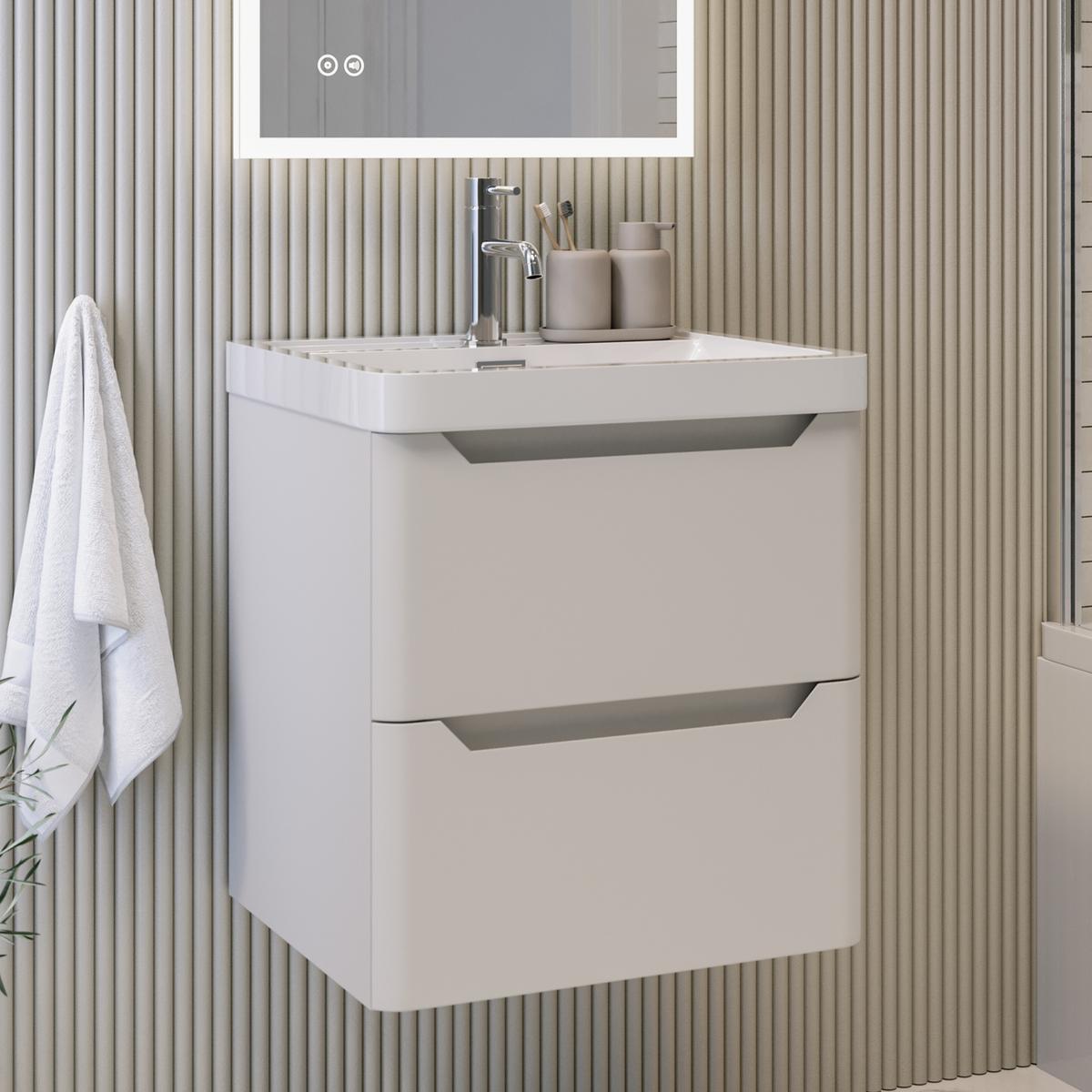 500mm Beige Wall Hung Vanity Unit with Basin - Pendle image 1