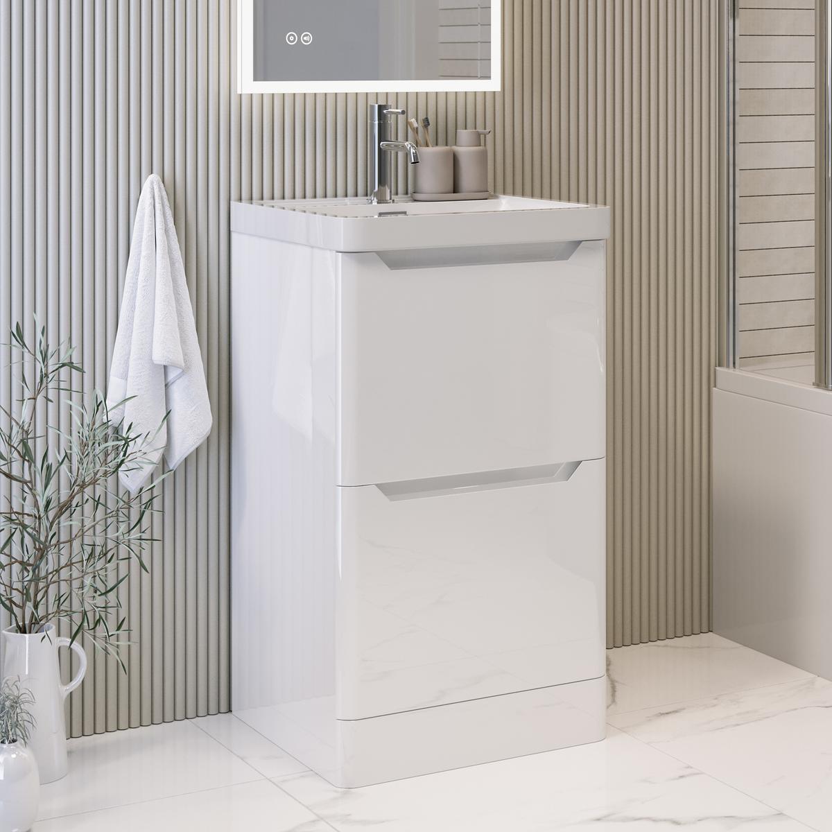 500mm White Freestanding Vanity Unit with Basin - Pendle image 1