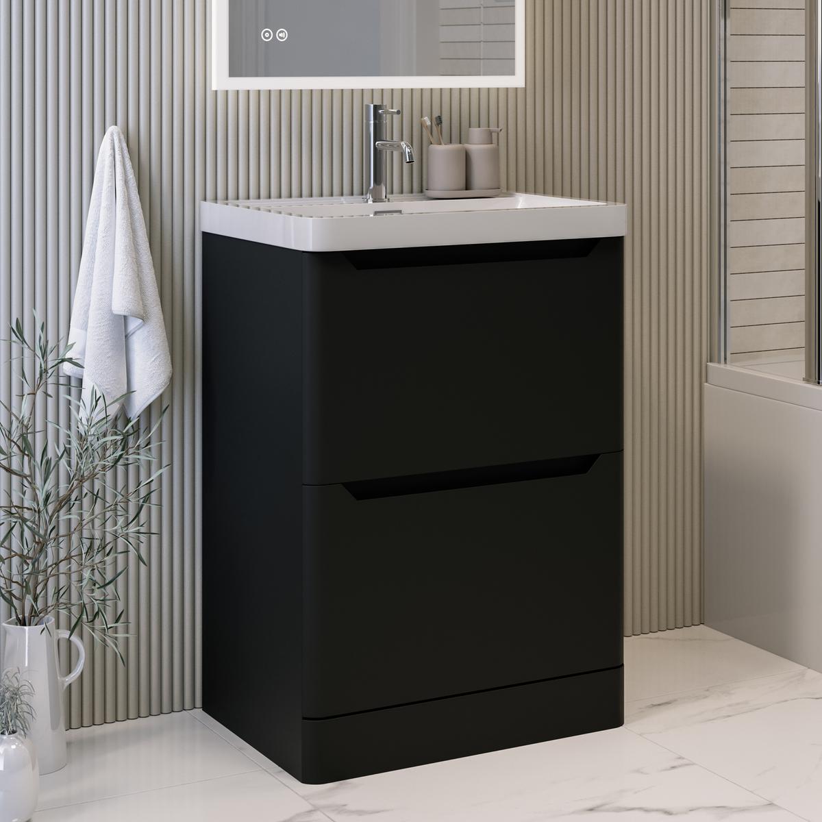 600mm Black Freestanding Vanity Unit with Basin - Pendle image 1